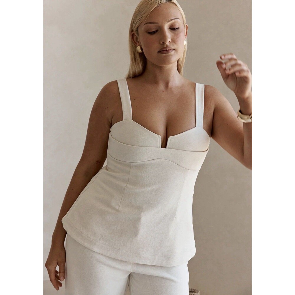Sabo Skirt Aqui Linen Cotton Ivory Balconette Sleeveless Silhouette Top Small